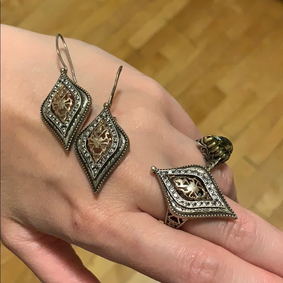 Turkish Jewelry SET 925s Topaz Rose gold Paisley earrings Cottagecore - Picture 2 of 7